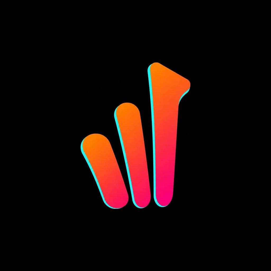 BeloPle logo — three rising orange and magenta strokes on black